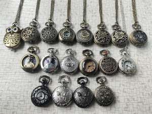 Toptan karışık tasarımlar küçük boy klasik roma bronz Dia 28MM cep saati Vintage antik Model kalp Hollow cep saati - Product Image 3