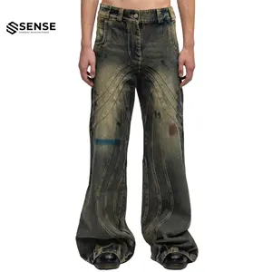 SENSE Custom Y2K Baggy Schwere Vintage Flare Stacked Heavy Denim Unisex Herren Jeans Hose