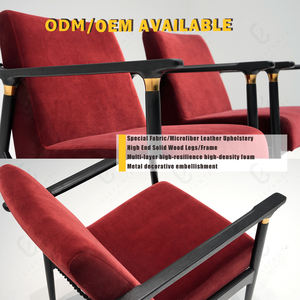 Antika özel kırmızı şarap oturma odası ahşap kumaş koltuklar - Product Image 2