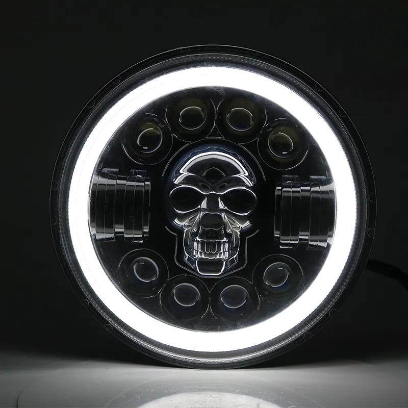 Kafatası hayalet 7 inç motosiklet aydınlatma sistemi yardımcı otomatik çalışma ışığı, motosiklet LED far
