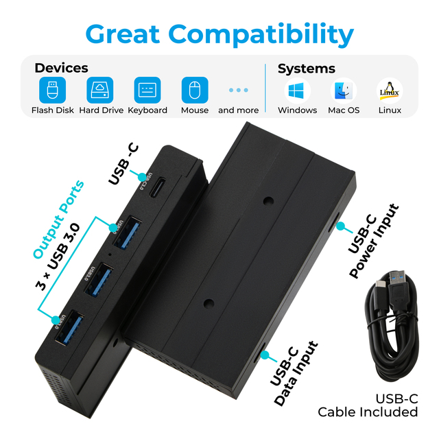 5Gbps High Speed 4 Ports USB 3.0 Hub Magnetic Portable Type C Docking Station Multi USB Splitter for Laptop Computer Office Home