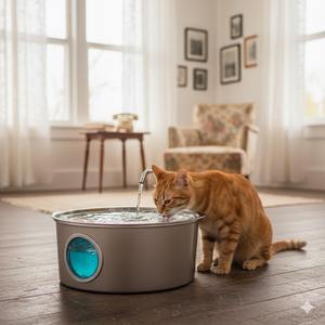 Bebedero Automático Moderno para Gatos de Acero Inoxidable Aislado, 7L, Sistema de Filtración Multicapa, Duradero para Mascotas Pequeñas - Product Image 1