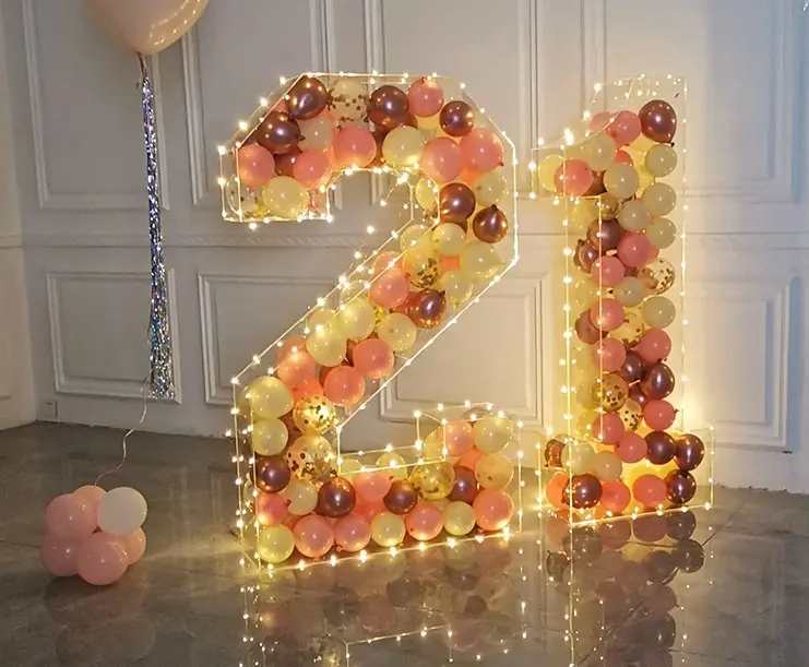 Customized A to j 3d clear acrylic amp letters hollow fillable tillable candy balloon snacks toys in wedding birthday party home