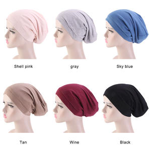 Vente en gros de bonnet de chimio doublé en satin Turban musulman Hijab turc en coton Turban à bande élastique pour cheveux Bonnet de nuit - Product Image 6