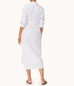 OEM Hot Sala nuovo vestito di lino estivo alla moda e Casual per le donne è un elegante abito di cotone camicia a righe - Product Image 3