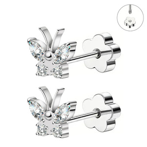 F136 <b>Titanium</b> Butterfly Zircon <b>Stud</b> Earrings G23 <b>Titanium</b> Pierced Jewelry Gift For Women - Product Image 3