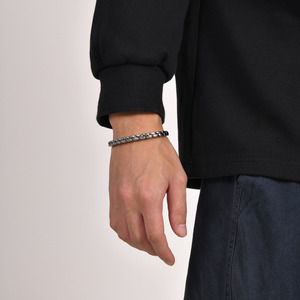 Vintage Antique Stainless Steel Open Cuff <b>Bangle</b> For <b>Men</b> Twisted Braid Feather Knot Mobius Design Retro Matte Waterproof Jewelry - Product Image 6