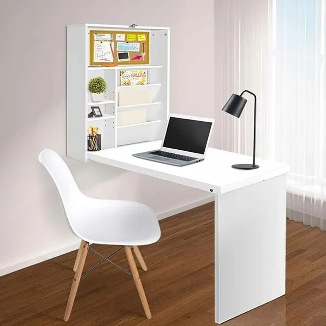 Modern katlanabilir yüzen duvara monte bilgisayar masası cabrio katlanır asılı beyaz ofis çalışma masası