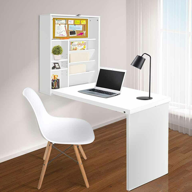 Modern Foldable Floating Wall Mounted Computer Desk Convertible Folding Hanging White Office Study Table