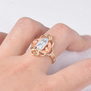 Bague Beverly 14k Oro Vierge Marie-Prophète séquentiel Bijoux tricolores Bague en laiton chrétien Vierge Guadalupe - Product Image 1