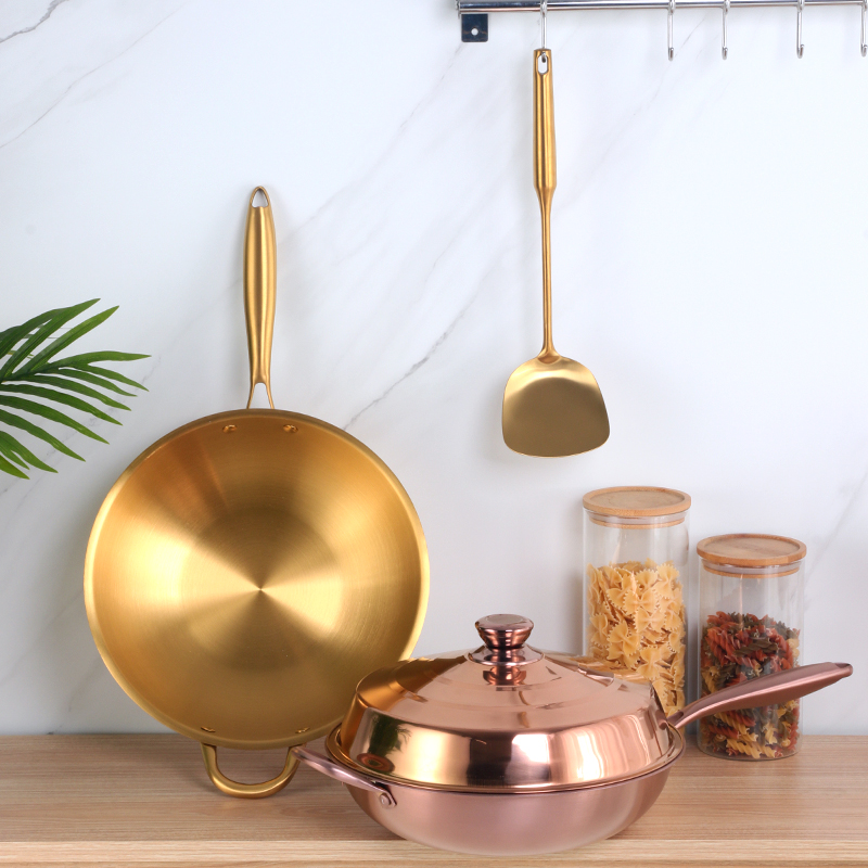 Кухонная посуда, Сковорода Из Нержавеющей Стали с крышкой, металлические сковорода, вок для приготовления пищи для дома, отеля, ресторана