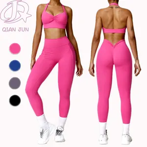 2024 New Plus Size Sexy 2 Piece Scrunch Butt Gym Yoga Set Sport Bra Top Womens Leggings Activewear Sets