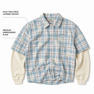 Sweat à capuche à carreaux pour homme Charlo, effet deux pièces, design superposé brodé, coupe décontractée, style streetwear, vente en gros, OEM - Product Image 2