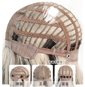 Perruque bouclée <span class=keywords><strong>mi</strong></span>-longue réaliste en <span class=keywords><strong>cheveux</strong></span> synthétiques Xin Yao, couleur gris-argent-rose, mignonne, moelleuse et respirante pour femme - Product Image 3