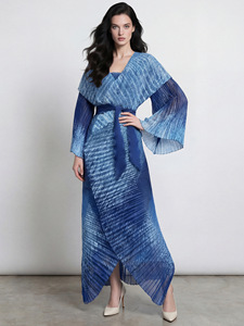 PY Nuevo Vestido de Noche Elegante Miyake Plisado con Mangas Acampanadas y Cinturón, Conjunto Largo Informal, Venta al por Mayor en Línea - Product Image 6