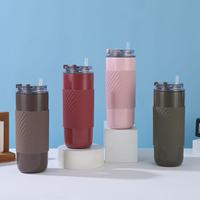 Gobelet isotherme à double paroi avec logo personnalisé Chelon, poignée en silicone antidérapante, tasse à vide en acier inoxydable, mug de voyage pour café avec couvercle