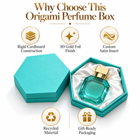 Boîte rigide hexagonale personnalisée en origami pour parfum, en carton recyclé, avec logo 3D en feuille d'or, emballage cosmétique et de parfum, conforme aux normes du marché européen