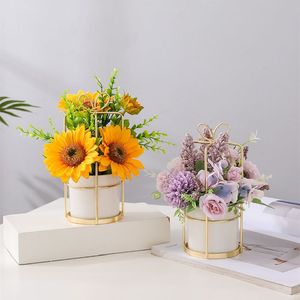 Fleurs artificielles en soie de style nordique, décoration d'intérieur, support de fleurs en forme de nœud, ensemble de décoration pour salon et meuble <span class=keywords><strong>TV</strong></span> - Product Image 3