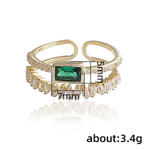 Anello Aperto a Doppio Strato con Zircone Verde Pavone per Donne, Gioiello da Dito Regolabile alla Moda - Product Image 5