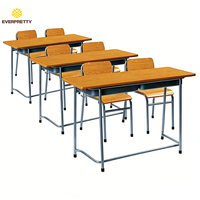 Ensemble table et chaises d'écolier modernes pour salle de classe, 3 personnes, confortable, écologique, durable, avec tiroirs de rangement et crochet