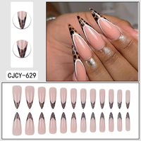 24 faux ongles longs et pointus, couvrant entièrement l'ongle, double french, imprimé léopard, ABS, pré-conçus, vente en gros