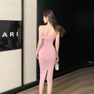 Gaun Midi Bodycon Tanpa Lengan Asimetris Satu Bahu untuk Wanita Musim Panas - Product Image 5