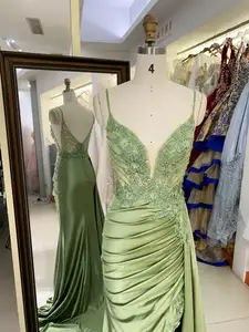 Neue Perlenkette floral Großhandel lange Kleider Abend V-Ausschnitt 2025 Mädchenkleid Ballkleid Abendkleid chic