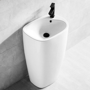 Lavabo de pedestal integrado de cerámica de gran formato para baño, uso doméstico - Product Image 2