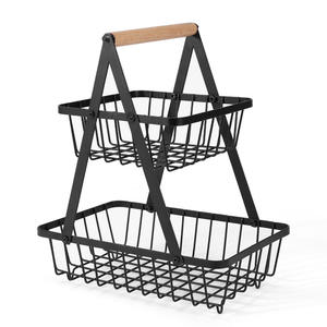 Panier en fer rectangulaire noir à double couche pour l'extérieur, portable, pour pique-nique, rangement de boissons, utilisation en cuisine - Product Image 5