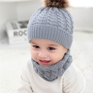 Winter Children Knit Custom Kid <strong>Beanies</strong> and Scarfs <strong>Pom</strong> Knitted Scarf <strong>Beanie</strong> Hat Set - Product Image 6