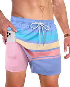 Custom Logo OEM <strong>Mens</strong> Swim Trunks Swim <strong>Shorts</strong> Quick Dry 5 Inch Inseam Beach <strong>Shorts</strong> <strong>with</strong> Compression Liner and <strong>Zipper</strong> <strong>Pocket</strong> - Product Image 6