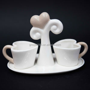 Set di Tazze da Caffè a Forma di <span class=keywords><strong>Cuore</strong></span> con Piattino, Tazze in Porcellana con Motivo <span class=keywords><strong>Cuore</strong></span> e Vassoio Albero della Vita, Bomboniere per Matrimonio - Product Image 2