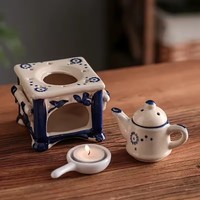 3 en 1 Vintage Reed Diffuseur Huile Essentielle Brûleur D'encens Céramique Chauffe-Thé Ensemble avec Bougeoir Plateau Décoration Maison Ornements