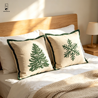 Housse de coussin en chenille de Noël 45x45 cm, brodée avec motif arbre et flocon de neige, bordure passepoilée, taie d'oreiller décorative pour canapé et maison