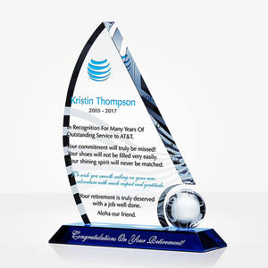 DH fabbrica Logo personalizzato incisione UV stampa barca a vela K9 bianco trofeo di cristallo targa di vetro - Product Image 2