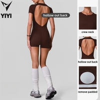 Vêtements de sport pour femme de haute qualité, short à manches courtes avec dos ajouré, combinaison une pièce pour la gym, le yoga et l'entraînement