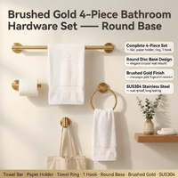 Support mural moderne pour serviettes, porte-rouleau de papier, porte-serviettes, patère et crochet à peignoir, 4 pièces, en acier inoxydable brossé doré, qualité hôtelière pour salle de bain