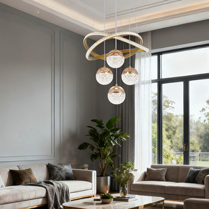 Lampu Gantung LED 3 Warna USA Stock Golden Aluminum Iron 100cm dengan Kawat yang Dapat Diganti untuk Dekorasi Dalam Ruangan - Product Image 2