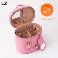 Trousse de Maquillage en Cuir PU Personnalisable LZ avec Miroir, Organisateur de Cosmétiques, Boîte de Rangement Grande Capacité pour Femmes