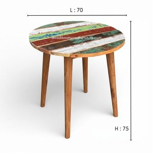 Découvrez le charme intemporel de la table ronde Fik Gap, confectionnée en teck rustique 70x70x75 CM, pour une ambiance cosy et naturelle. - Product Image 3