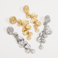 Boucles d'oreilles pendantes longues en métal texturé exagéré, avec pendentif multi-disques, pour femme, tendance