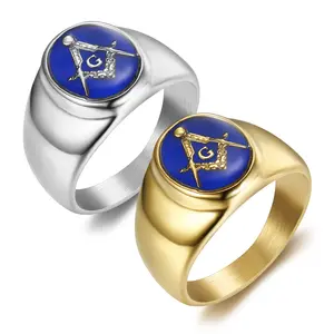 2023 Kualitas Tinggi Cincin AG Baja Tahan Karat Uniseks Cincin Freemason Baru Berlapis Emas Stok