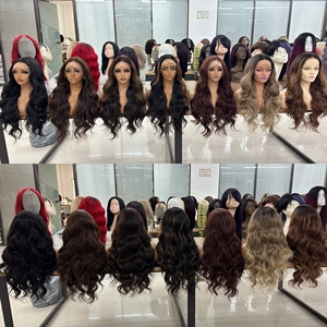 Parrucca Sintetica Lace Front 13x6 di Alta Qualità, Resistente al Calore, Lunga Onda Corporea Riccia, Colore Marrone Chiaro Cenere, <span class=keywords><strong>Parrucche</strong></span> <span class=keywords><strong>Sintetiche</strong></span> Color Lino - Product Image 4