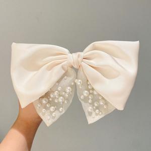 Pasadores de Pelo con Lazo de Seda y Perlas de Color Sólido de Alta Calidad para Mujer, Lazos Grandes de Satén con Cuentas, Pinzas para el Cabello - Product Image 5