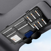 Organisateur de pare-soleil de voiture en cuir et fibre de carbone, multi-poches, clip pour lunettes de soleil, porte-cartes, adapté aux modèles BMW, Toyota, Honda, VW