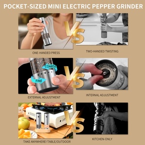 Portable Metal Stainless Steel Salt and Pepper <b>Grinder</b> Rechargeable Pepper <b>Grinder</b> Set <b>Mini</b> Electric Salt and Pepper Mill - Product Image 4