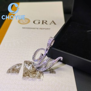Factory Costom 925 Sterling <b>Silver</b> Initial Letter Moissanite Men Pendant Round Cut Hip Hop <b>Charm</b> for Men Pass Diamond Tester GRA - Product Image 5