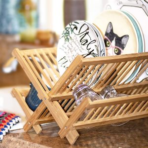 Escurridor de Platos de Madera, Escurridor de Platos de Bambú de 3 Niveles, Escurridor de Platos Plegable con Soporte para Utensilios para la Encimera de la Cocina - Product Image 5