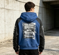 OEM Sweat à capuche zippé pour homme, délavé à l'acide, patchwork, strass, coupe oversize et carrée, broderie et imprimé graphique