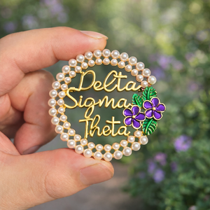 เข็มกลัดเครื่องประดับสตรี ดีไซน์ใหม่ทันสมัย สำหรับชมรมนักศึกษาหญิง เดลต้า ซิกมา เธต้า ประดับมุก 2 แถว สีม่วงกรีก DST ปี 1913 - Product Image 2